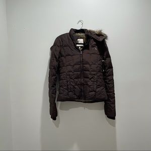 Abercrombie brown fur lined fur hood warm coat large